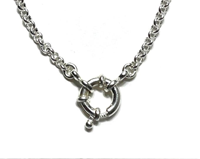 925 Sterling Rolo Chain Necklace • Front Anchor Clasp for Charms