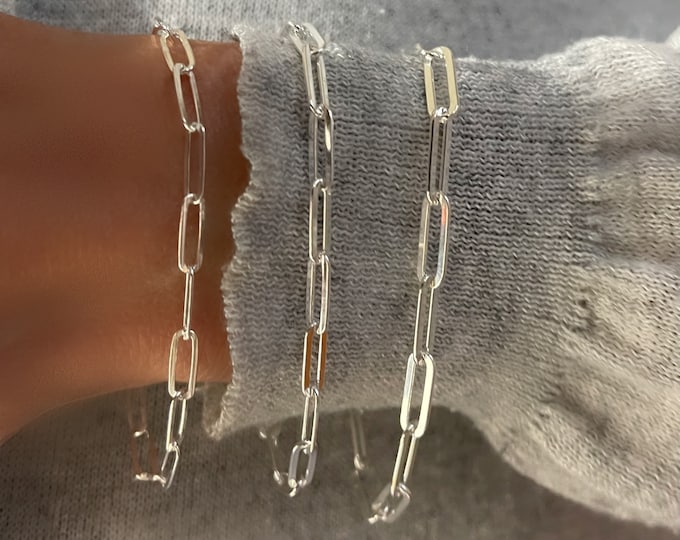 Sterling Silver Paperclip Bracelet | 3 chain width options