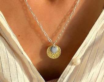 Mixed Metals Circle Pendant Necklace | 925 Sterling + Gold vermeil