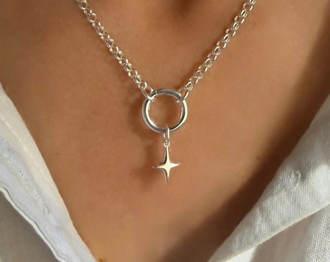 Silver Star, Charm Clasp Necklace | 3mm rolo chain | 2 metal options