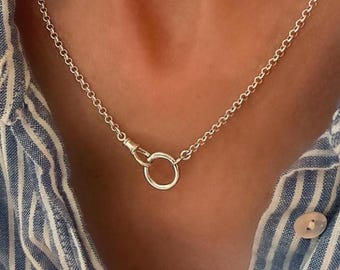 Sterling Silver Rolo Chain Necklace | Double Charm Clasp, 2.8mm Belcher Chain