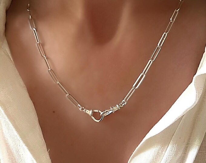 Sterling  Silver Swivel Clasp Necklace | paperclip chain 4x11.5mm