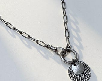 Oxidized Medallion Necklace | Double Charm Clasps | 925 silver heavy-plate Paperclip Chain