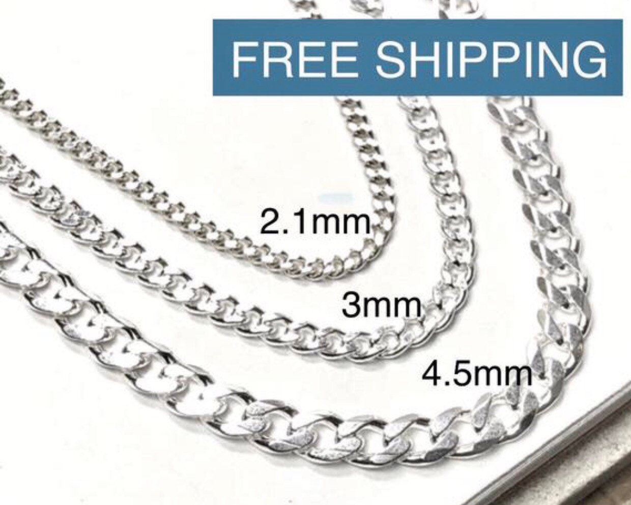 Solid 925 Sterling Curb Chain - Italian-made Necklace - Men’s Women’s…
