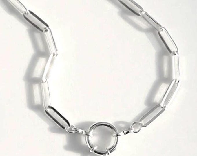 Sterling Silver Mariner Clasp Necklace | Flat Paperclip Chain