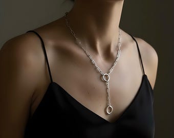 Sterling Silver Double Charm Clasp Necklace | Removable Extension | 3.5mm paperclip chain