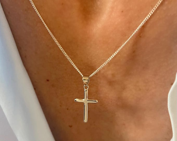 Sterling Silver Cross Necklace | 1.5mm Curb Chain