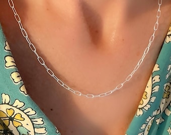 Sterling Silver Paperclip Chain Necklace | optional sunburst pendant