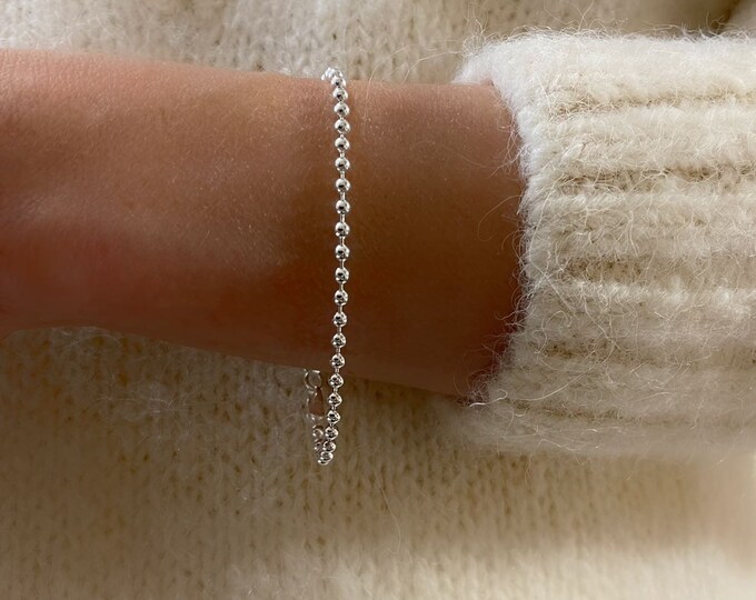 Silver Bead Chain Bracelet | tiny ball strand | 925 sterling silver