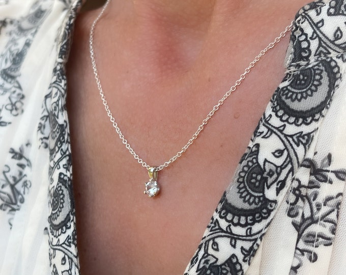 Silver Solitaire Necklace | CZ diamond necklace for women | semi precious pendant | 925 sterling silver