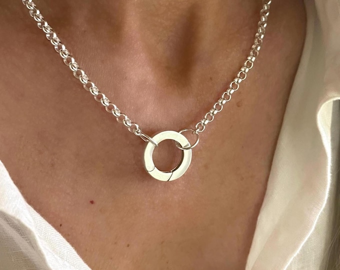 Large Charm Clasp Necklace | solid sterling silver | 3.5mm rolo chain