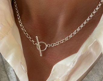 Silver Toggle Rolo Chain Necklace | 4mm wide belcher chain | solid 925 silver jewelry