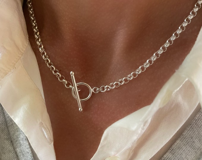 Silver Toggle Rolo Chain Necklace | 4mm wide belcher chain | solid 925 silver jewelry