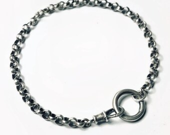 Sterling Silver Oxidized Rolo Bracelet | double clasps | 4mm width