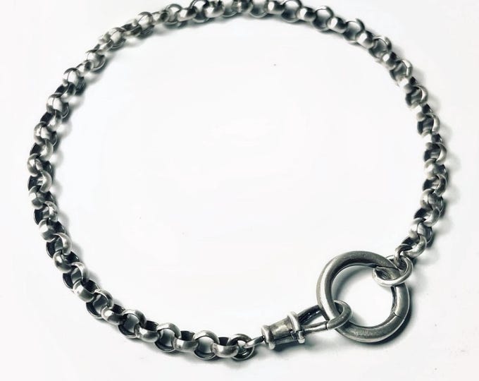Sterling Silver Oxidized Rolo Bracelet | double clasps | 4mm width