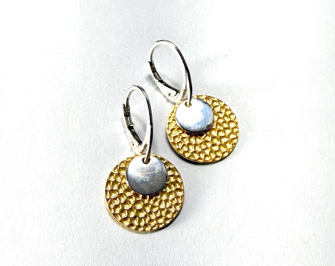 Mixed Metals Medallion Drop Earrings | lever back ear hooks
