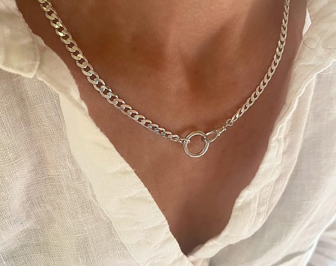 Silver Double Clasp Curb Necklace | Albert swivel clasp + round carabiner | 4.5mm chain | 925 sterling silver
