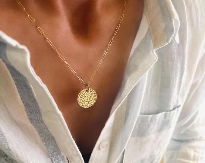 Gold Medallion Necklace | paperclip chain | 14k gold vermeil