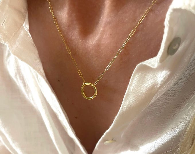 Gold Vermeil Charm Clasp Necklace | 14k Gold Filled Paperclip Chain