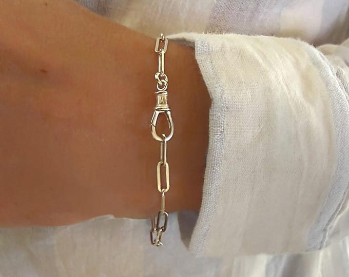 Sterling Silver Paperclip Chain Bracelet | swivel clasp
