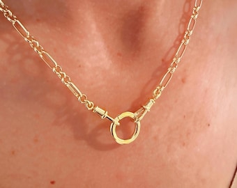 Gold Trombone Chain | charm clasp and 2 swivel clasps | 14k Premium Plate