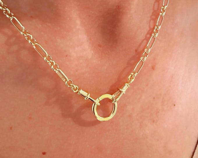 Gold Trombone Chain | charm clasp and 2 swivel clasps | 14k Premium Plate