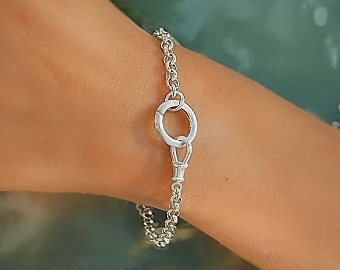 Sterling Silver Rolo Bracelet | Double Charm Clasp | 4mm width chain