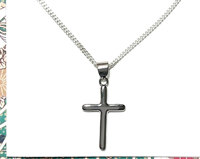 Dainty Sterling Silver Cross Necklace | Curb Chain 1.5mm