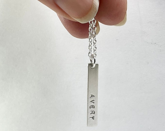 Personalized Small Bar Necklace | custom stamped names, words, dates | 925 Sterling Silver | gift for her