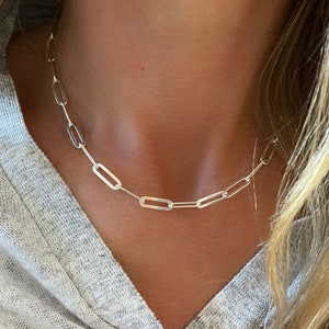 Silver Flat Paperclip Chain Necklace drawn cable solid 925 sterling silver 3 width options image 6