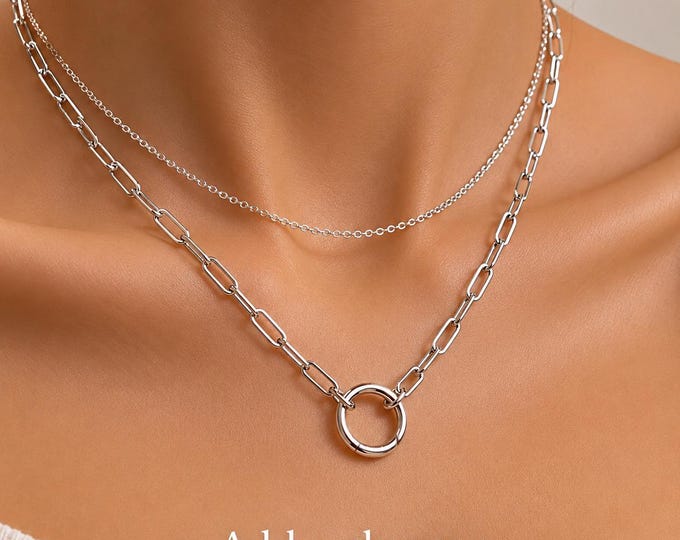 Silver Charm Clasp Paperclip Necklace | 2 metal options