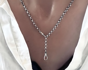 Sterling Silver Rolo Chain Necklace | Double Swivel Clasp | Oxidized finish | 4mm rolo