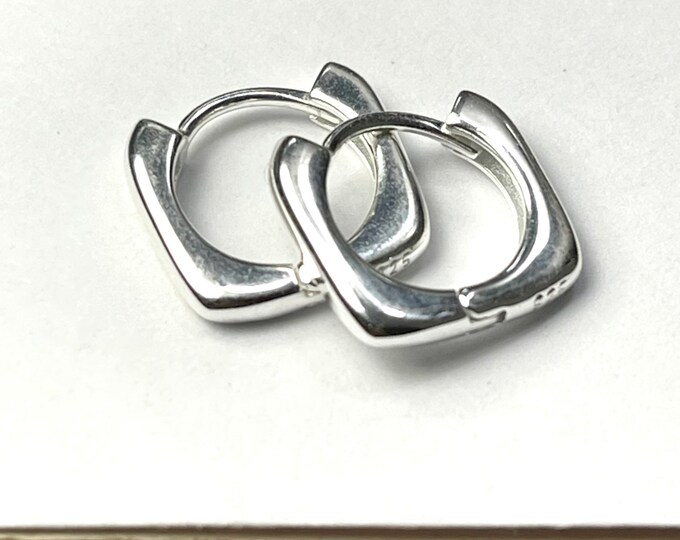 Small Square Huggie Hoop Earrings | silver geometric hoops | women, men, teens | 925 sterling silver