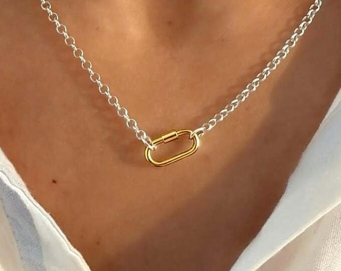 Mix Metals Rolo Carabiner Necklace | premium silver and gold plate