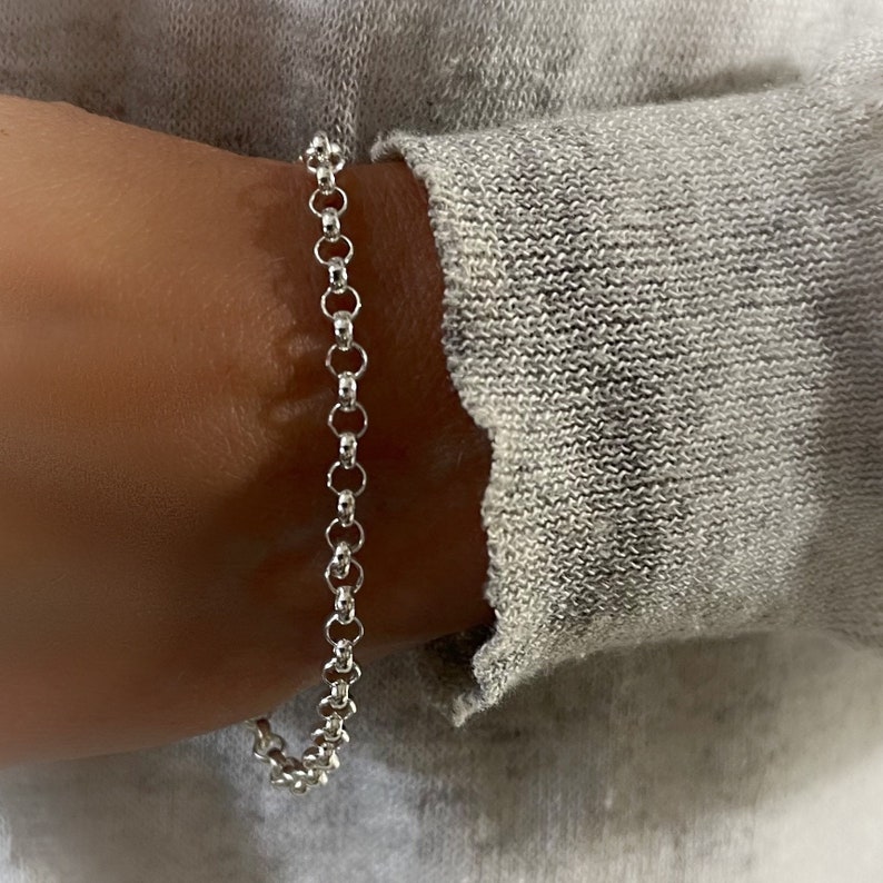 Silver Rolo Belcher Chain Bracelet 4mm wide solid 925 silver jewelry image 2