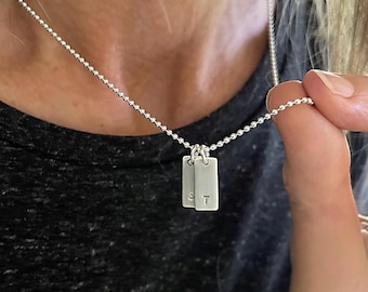 Small Initial Tags Necklace | bead ball chain | 925 sterling silver