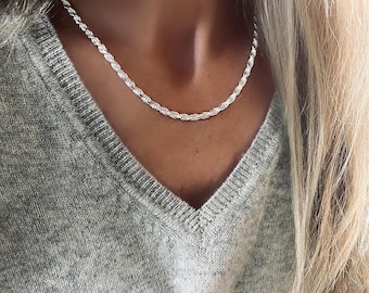 Solid Sterling Silver Rope Chain Necklace | 4mm wide