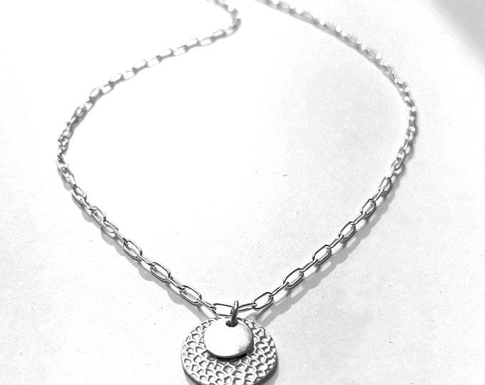 Sterling Silver Layered Medallion Necklace | dainty paperclip chain