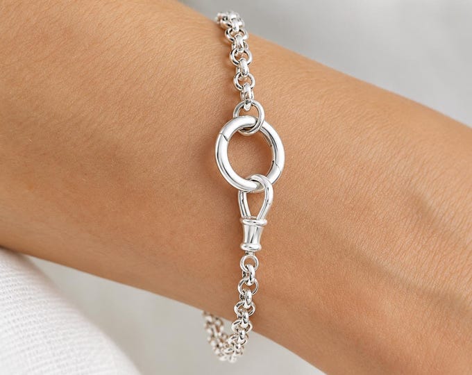 Sterling Silver Rolo Bracelet | Double Charm Clasp | 4mm width chain
