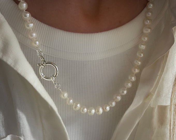 Pearl Necklace Mariner Clasp | optional pearl pendant | 925 sterling silver