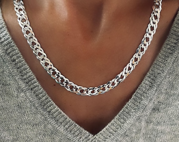 Sterling Silver Rombo Chain Necklace | 9mm wide