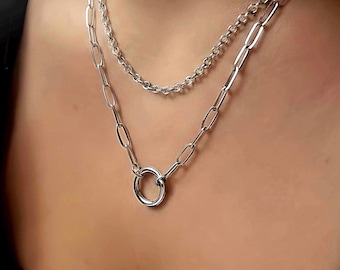 Paperclip Charm Chain Necklace | 925 silver heavy-plate