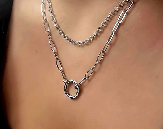 Paperclip Charm Clasp Necklace | add a charm | 925 silver heavy-plate