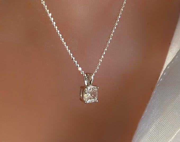 Sterling Silver Solitaire CZ Necklace