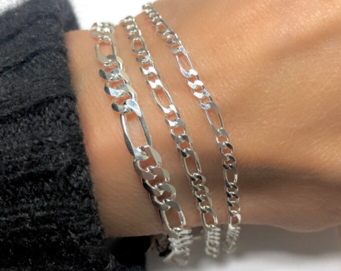 925 Silver Figaro Bracelet | 3mm, 4mm, 5.8mm widths | gift for him | gift for her | solid 925 sterling silver