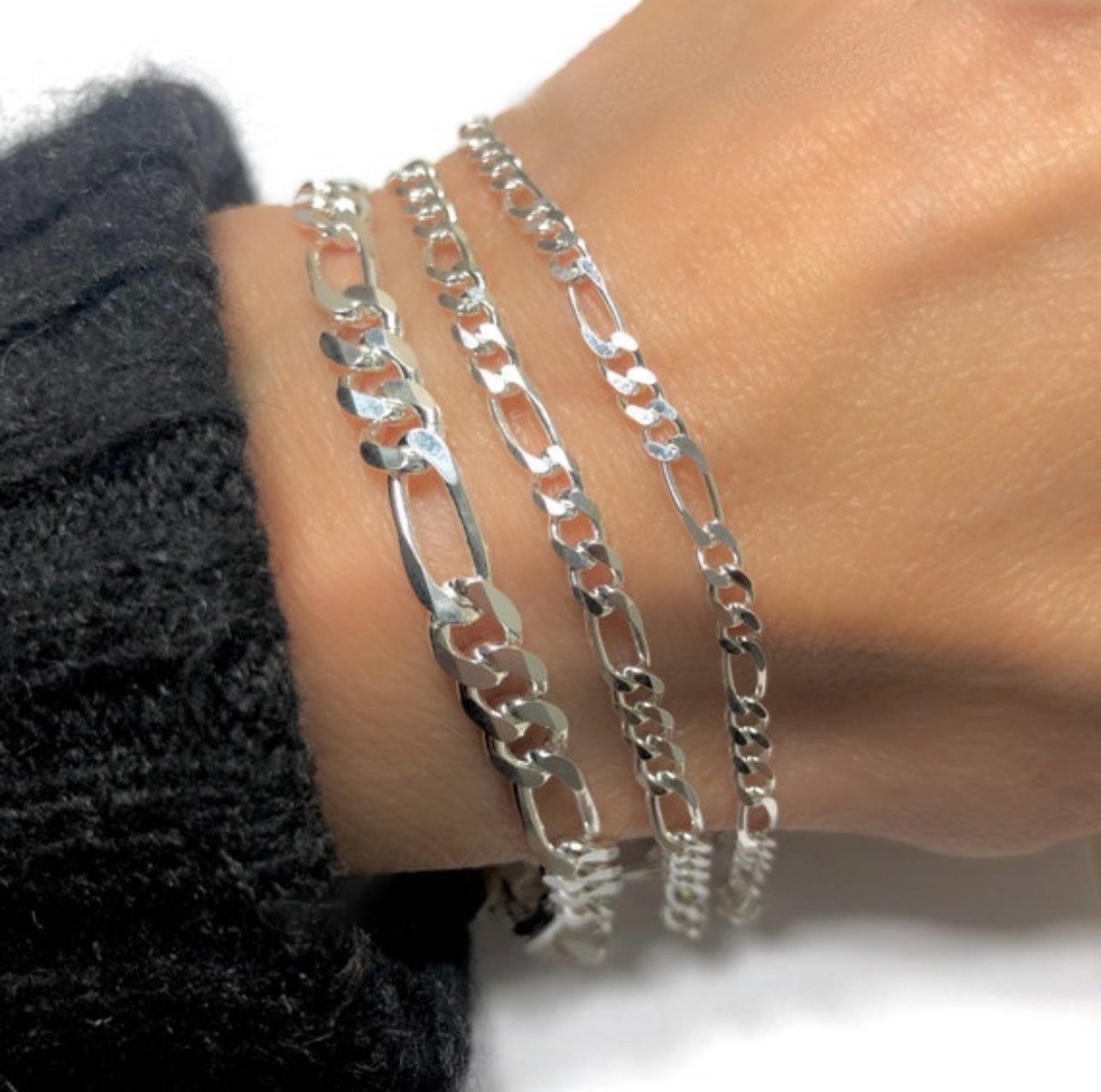 925 Sterling Silver color Bracelets Width 8mm Classic Wire-cable Link Chain  Thai Silver Bracelets for Women Men Jewelry Gifts