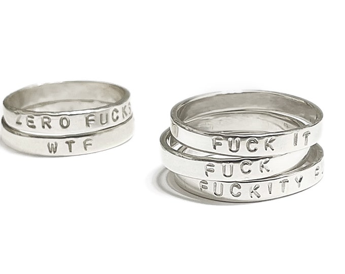 Silver Swear Ring | custom stamped band | 925 sterling silver | curse words | cheeky profanity