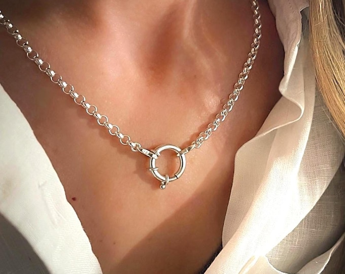 Sterling Silver Rolo Mariner Clasp Necklace | 4mm chain