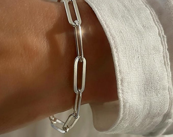 XL Sterling Silver Paperclip Bracelet | Large Chunky Chain