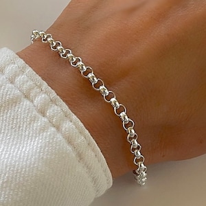 Silver Rolo Belcher Chain Bracelet 4mm wide solid 925 silver jewelry image 4